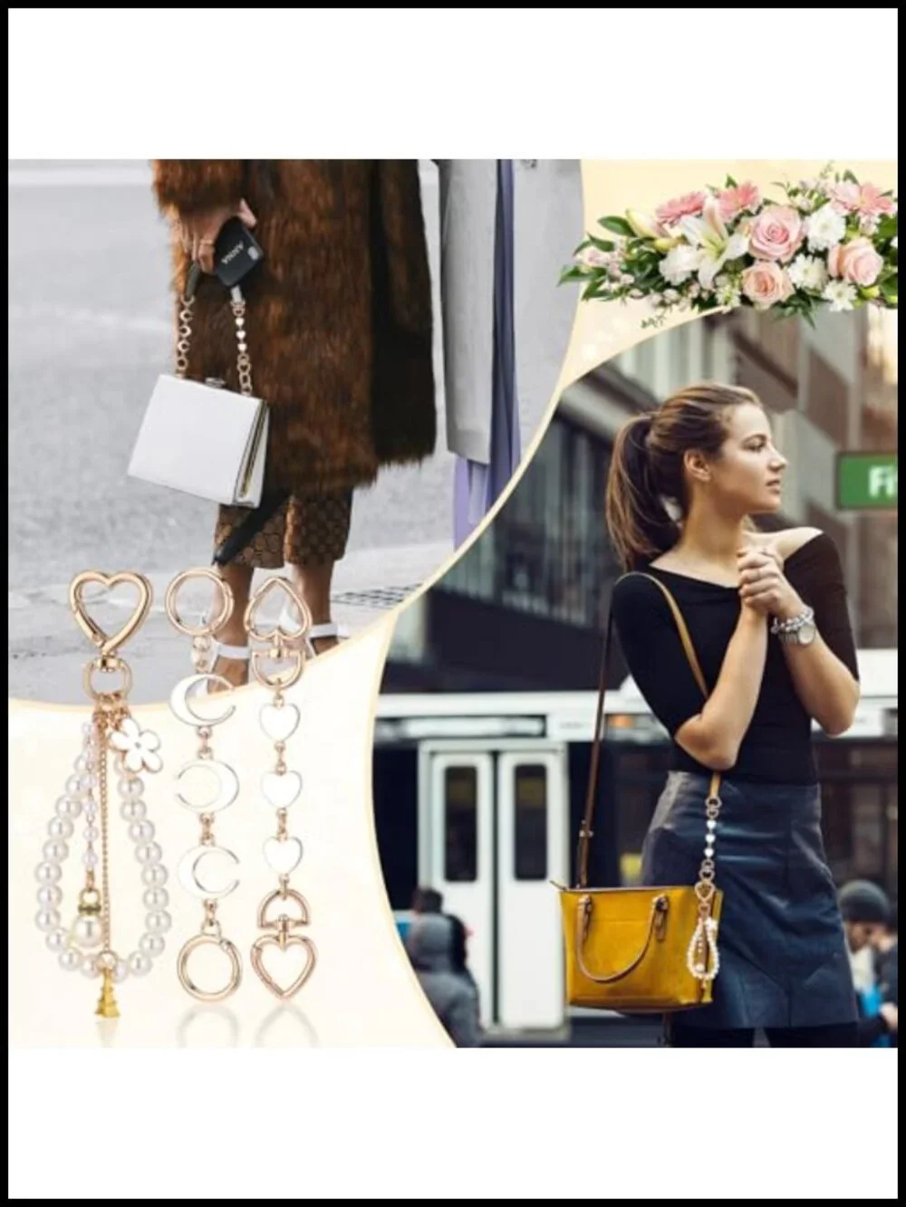 5 Pcs Bag Extender Chain Set with Pear Keychain Purse Charm Accessories
